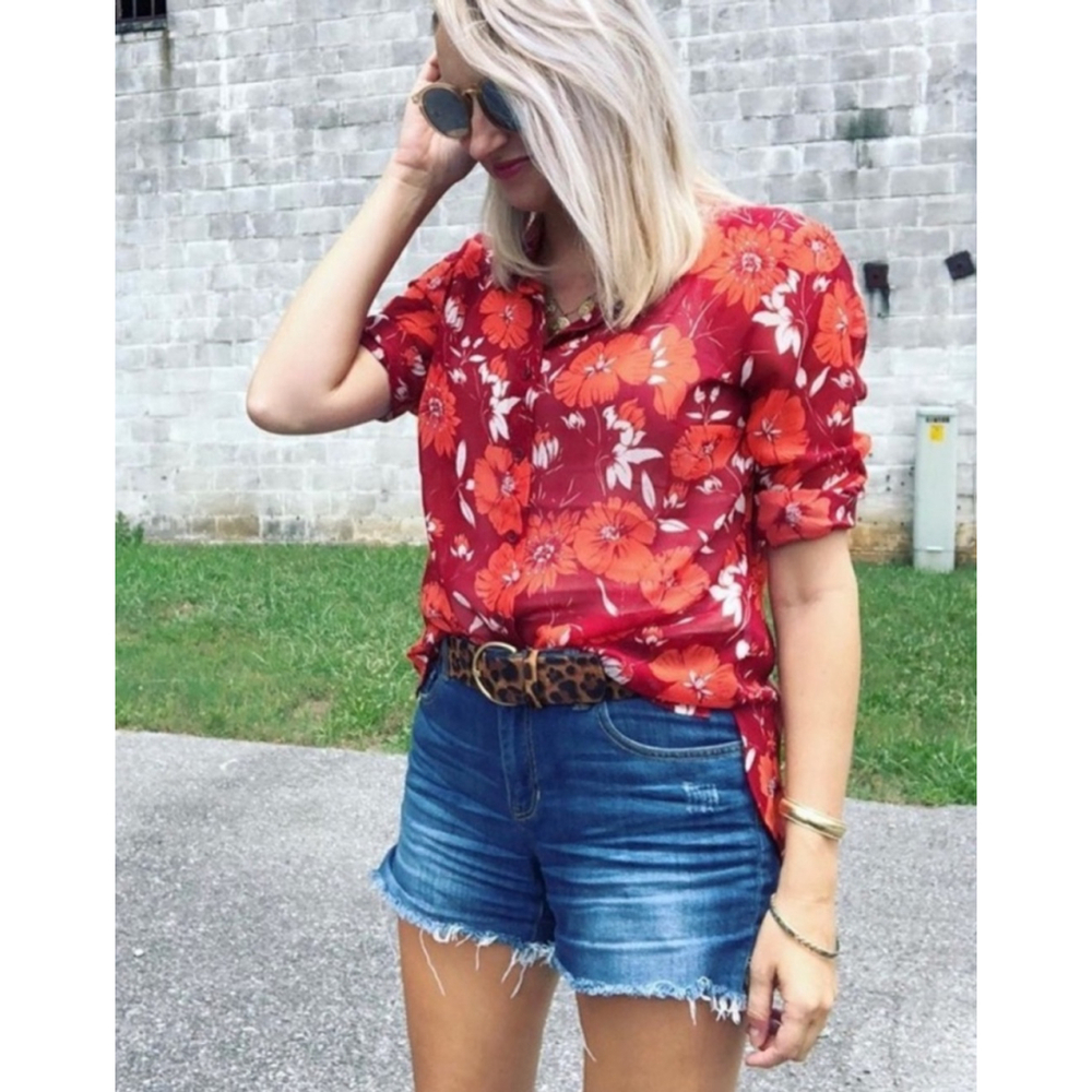 CAbi Hothouse 3766 semi sheer floral blouse S